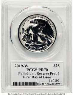 2019-W Palladium Eagle 1 oz REV FDI John PCGS PR70 Mercanti