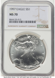 1997 Silver Eagle Brown Label NGC MS70