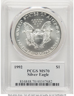 1992 Silver Eagle John PCGS MS70 Mercanti