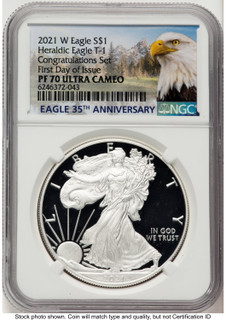 2021-W TY1 Proof Silver Eagle Congratulations Set 1 oz FDI Eagle Mountain Label NGC PF70