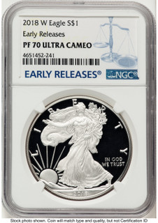 2018-W Proof Silver Eagle 1 oz ER Blue NGC PF70