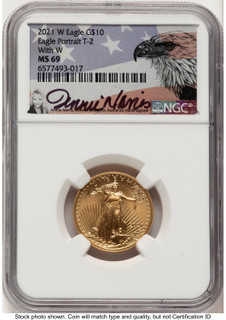 2021-W TY2 Gold Eagle 1/4 oz Unfinished Proof Dies Jennie Eagle Flag NGC PF69 Norris
