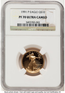 1991-P Proof Gold Eagle 1/4 oz Brown Label NGC PF70