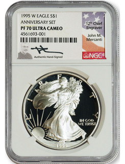 1993-2000 P $1 (1995 W) American Silver Eagle Set NGC PF70 Ultra Cameo Mercanti Signed