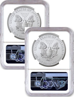 Pair of 2020 (P) $1 American Silver Eagles NGC MS70 / MS69 Emergency Production 1st Day Label