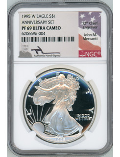 1995-W American Silver Eagle NGC PF69 Ultra Cameo Mercanti Signed