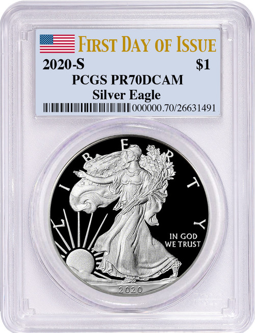 2020 S American Silver Eagle FDOI Flag PCGS PR70DCAM