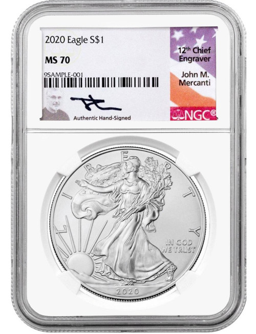 2020 American Silver Eagle NGC MS70 John Mercanti Signed