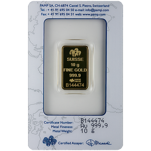 10 Gram Pamp Suisse Lady Fortuna Veriscan®  Gold Bar w/ Assay