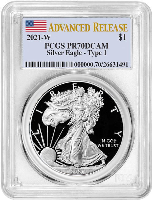 2021-W Type 1 Silver Eagle Advanced Release PCGS PR70DCAM