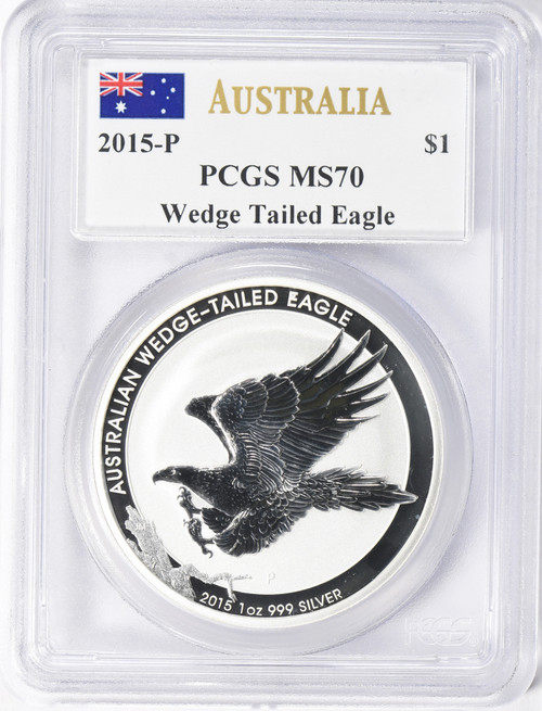 2015-P $1 Australia Silver Dollar Wedge Tail Eagle PCGS MS70 Mercanti Signed