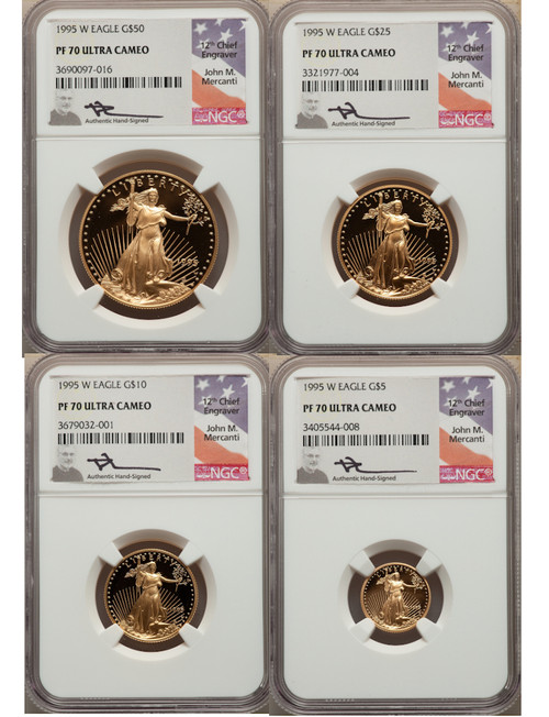 1995-W Complete 4 Coin American Gold Eagle 10th Anniversary Set NGC PF70UCAM