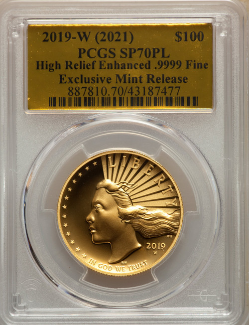 2019-W (2021) $100 High Relief Enhanced EMR SP PL Modern Bullion Coins PCGS MS70