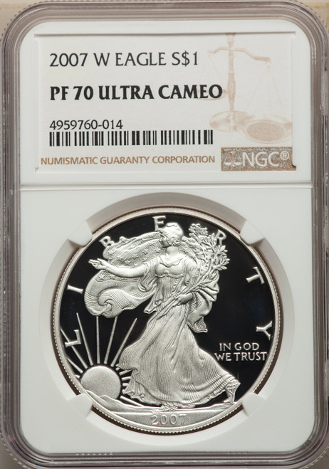 2007-W S$1 Silver Eagle NGC PF70