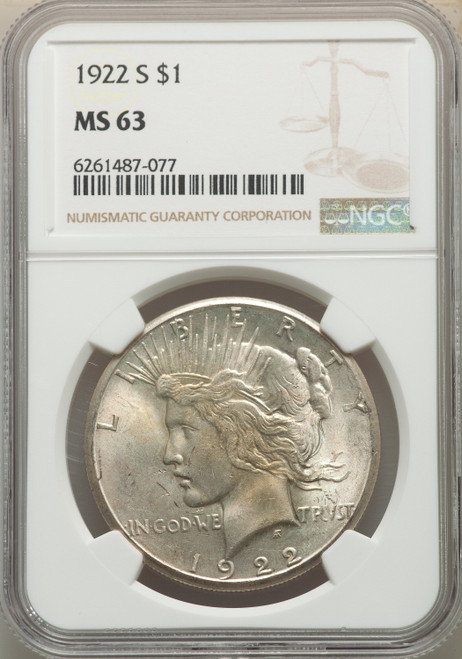 1922-S S$1 Peace Dollar NGC MS63