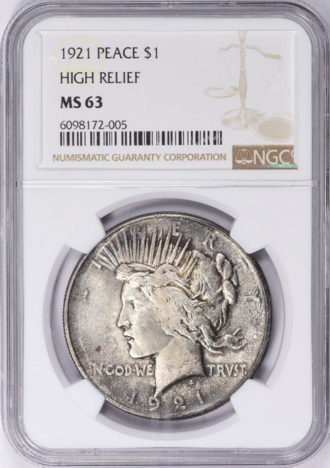 1921 High Relief Silver Peace Dollar NGC MS63