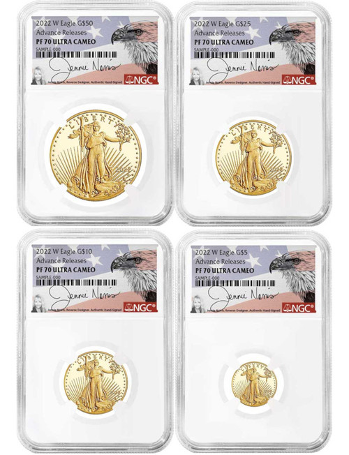 2022 W Gold Eagle 4-Coin Set Advanced Release NGC PF70 Ultra Cameo Jennie Norris Signed