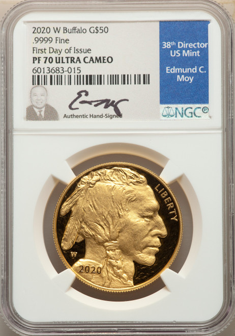 2020-W G$50 Gold Buffalo First Day of Issue Moy NGC PF70