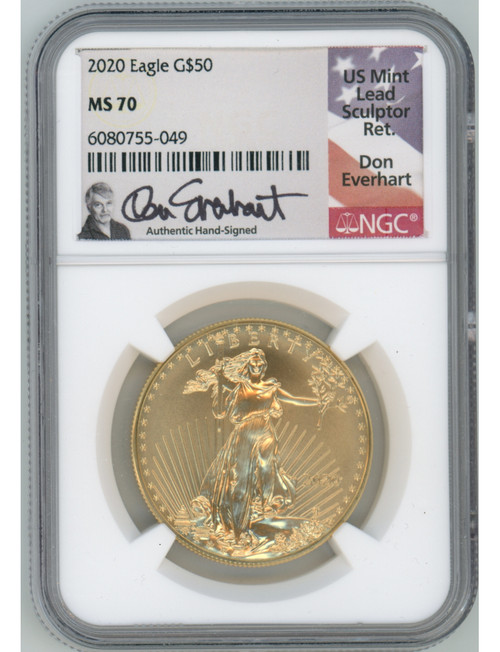 2020 $50 One Ounce Gold Eagle NGC MS70 Don Everhart Signed