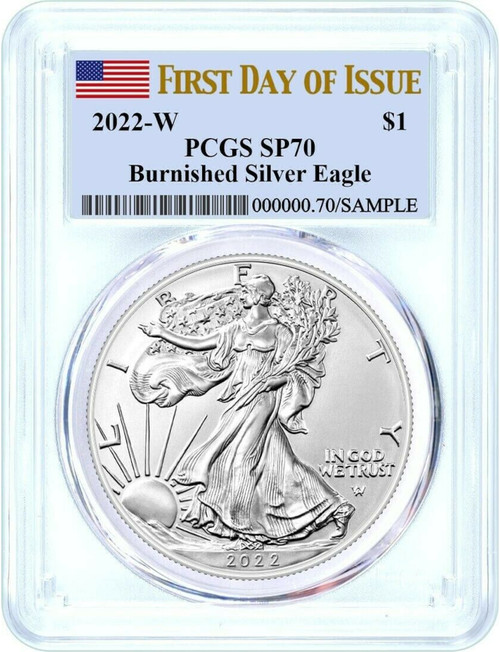 2022-W Burnished Silver Eagle First Day of Issue PCGS SP70