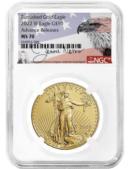 2022-W 1oz Burnished American Gold Eagle Advanced Release NGC MS70 Norris Signed