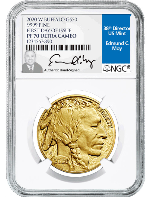 2020-W G$50 Gold Buffalo First Day of Issue Ed Moy NGC PF70 Ultra Cameo