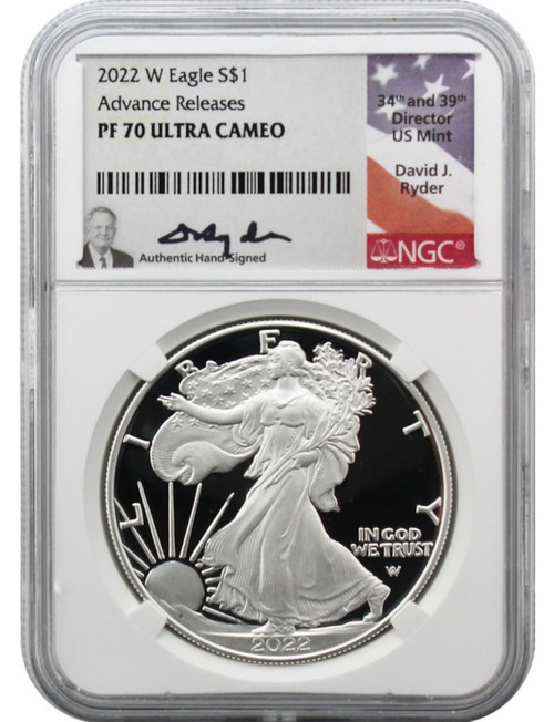 2022-W Advanced Releases America Silver Eagle NGC PF70 David Ryder Signed