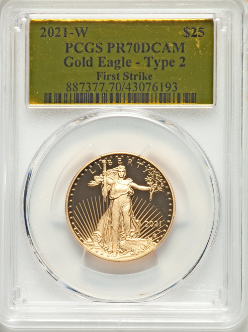 2021-W G$25 Half Ounce Gold Eagle Type Two First Strike PCGS MS70