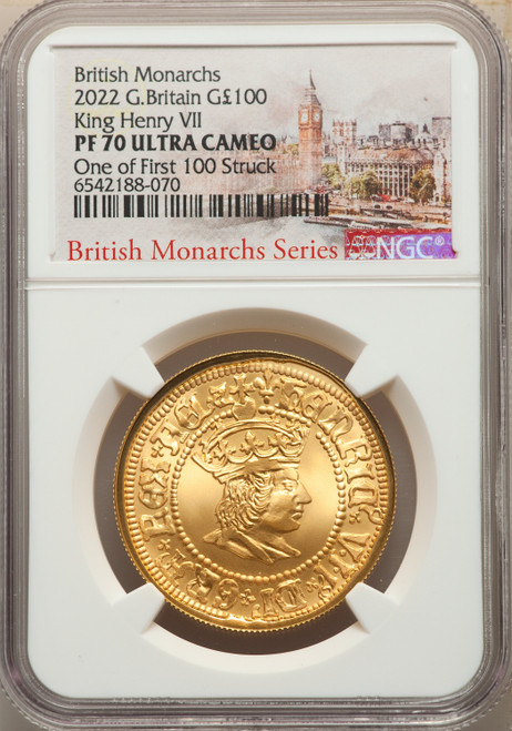 Elizabeth II gold Proof  King Henry VII  100 Pounds (1 oz) 2022 PR70 Ultra Cameo NGC World Coins NGC MS70
