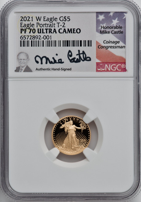 2021-W $5 Tenth Ounce Gold Eagle Type Two NGC MS70 Mike Castle
