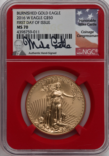2016-W $50 One-Ounce Gold Eagle 30th Anniversary FDI NGC MS70 Mike Castle