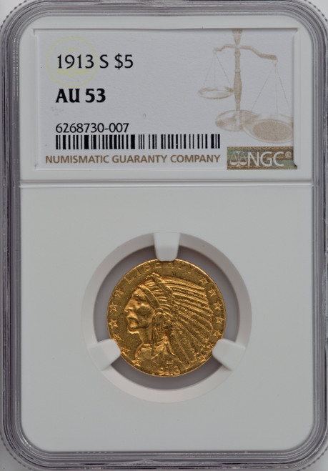 1913-S $5 Indian Half Eagle NGC AU53