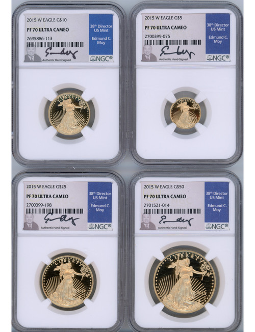 2015-W Gold Eagle Proof 4-Coin Year Set NGC PF70 Ed Moy Signed
