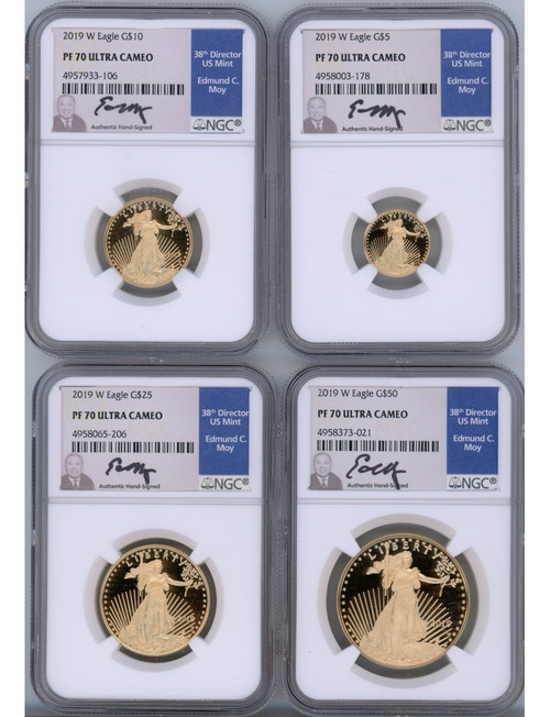 2019-W Gold Eagle Proof 4-Coin Year Set NGC PF70 Ed Moy Signed
