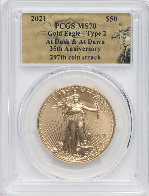 2021 $50 One-Ounce Gold Eagle Type 2 At Dusk & Dawn 35th Anniversary 297th PCGS MS70