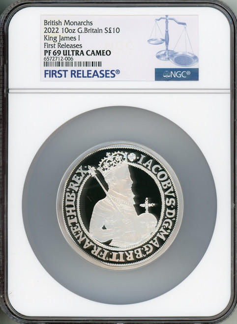 Elizabeth II 10oz silver  James I  10 Pounds 2022 PR69 Ultra Cameo NGC. First Release World Coins NGC MS69