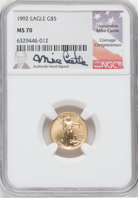 1992 $5 Tenth-Ounce Gold Eagle NGC MS70 Mike Castle