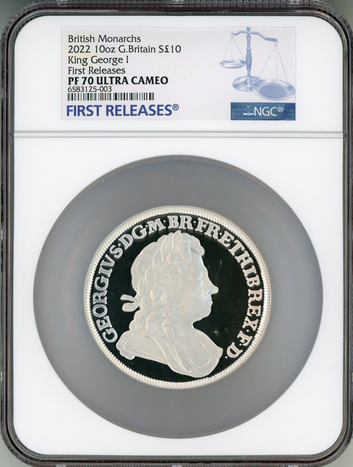Elizabeth II silver Proof  King George I  10 Pounds (10 oz) 2022 PR70 Ultra Cameo NGC World Coins NGC MS70
