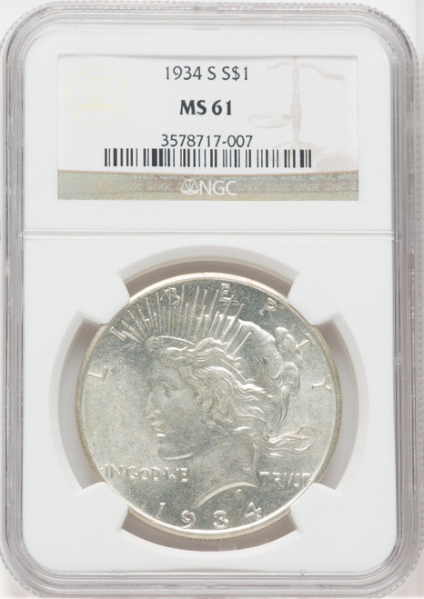1934-S Silver Peace Dollar NGC MS61