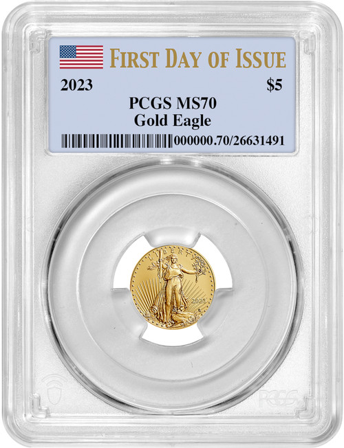 2023 $5 American Gold Eagle 1/10 oz PCGS MS70 First Day of Issue Flag Label