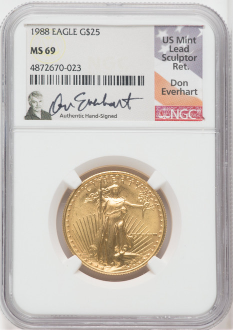 1988 $25 Half Ounce Gold Eagle NGC MS69 Don Everhart Signed