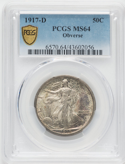 1917-D 50C OBVERSE Walking Liberty Half Dollar PCGS MS64