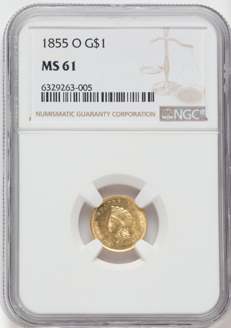 1855-O G$1 Gold Dollar NGC MS61