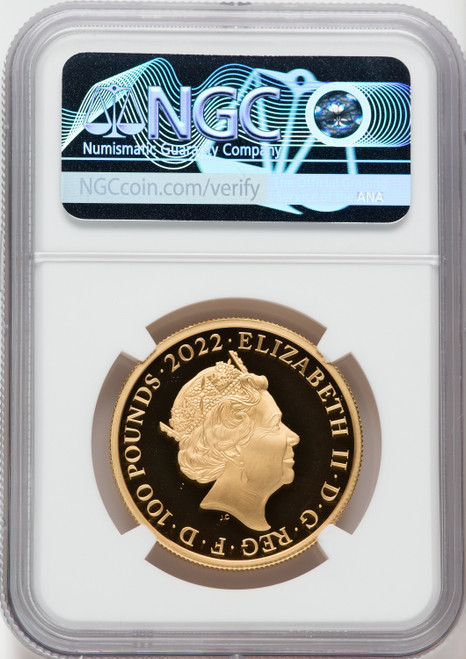 Elizabeth II gold  George I  100 Pounds 2022 PR70 Ultra Cameo NGC. One of First 100 Struck World Coins NGC MS70
