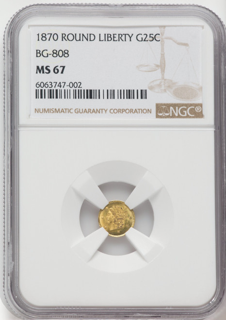 1870 25C BG-808 California Fractional Gold NGC MS67