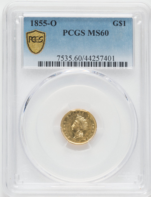 1855-O G$1 Gold Dollar PCGS MS60