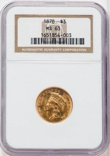 1878 $3 Three Dollar Gold Pieces NGC MS63