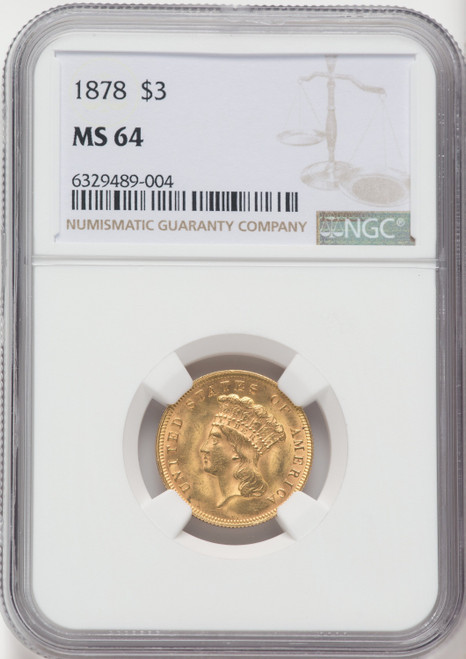 1878 $3 Three Dollar Gold Pieces NGC MS64