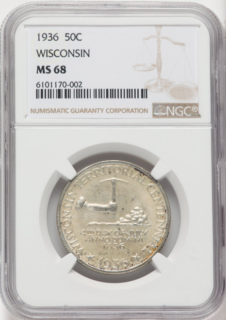 1936 50C Wisconsin Commemorative Silver NGC MS68