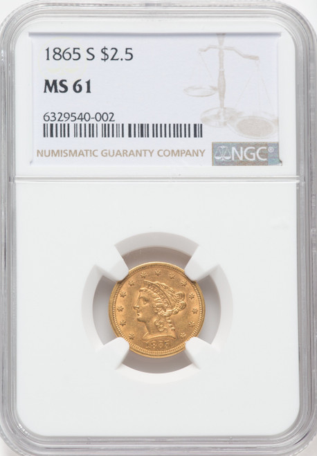 1865-S $2.50 Liberty Quarter Eagle NGC MS61